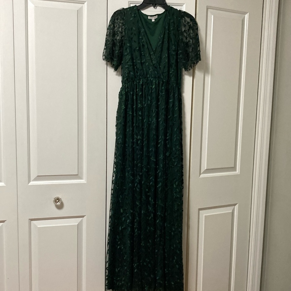 Emerald green botanical lace gown